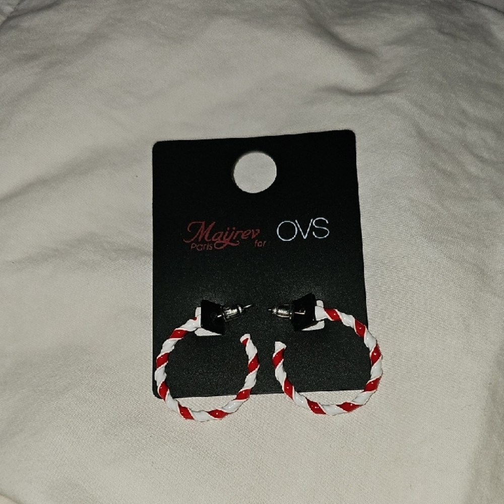 Majirey OVS Red and White Hoop Earrings